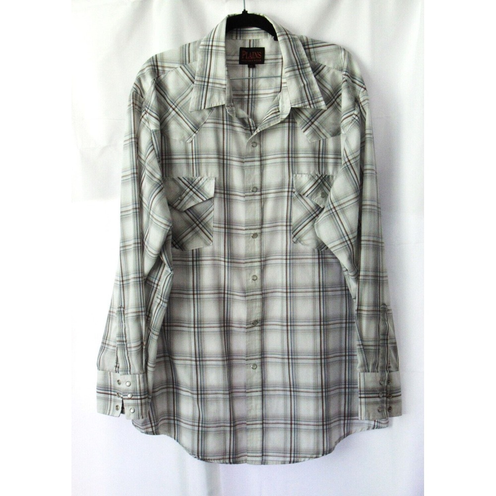 Plains Western Wear Long Sleeve Mens Shirt XL Pearl Snap Button Up